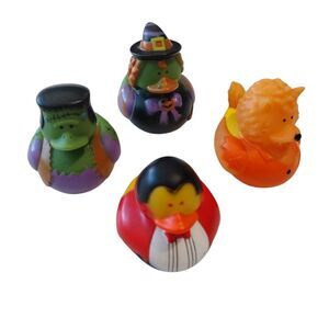 Halloween Themed Rubber Ducks Lot of 4 Vampire Wolf Witch Frankenstein